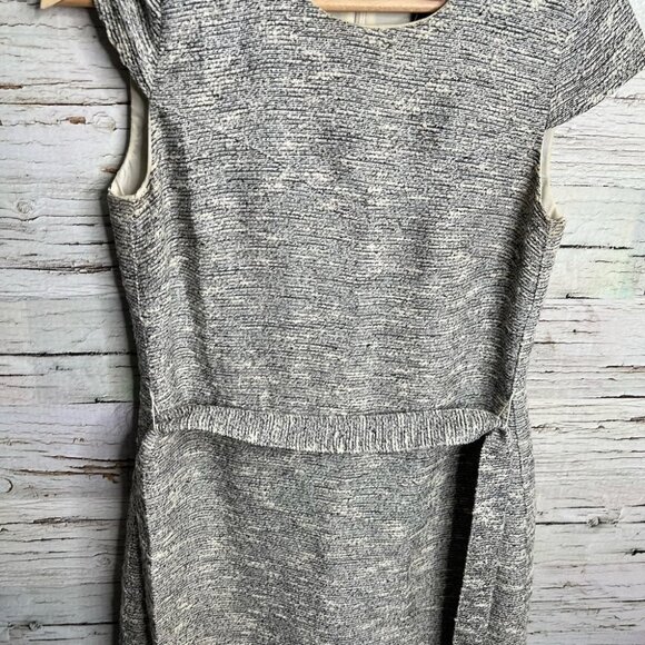 J. CREW Belted Dress Black  White Tweed gray size 0 - Picture 3 of 9